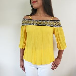 Yellow off shoulder boho blouse